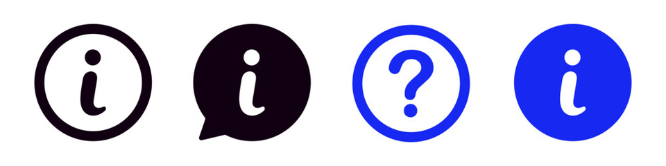 Info icons set. Information icon. Info button. Info symbol flat style. Black and blue information icon.