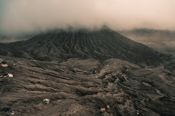 Amazing desert volcanic landscape of  Batok and Bromo volcanos, Java, Indonesia