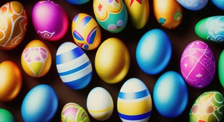 Fototapeta na wymiar easter eggs on a wood background. Generative AI