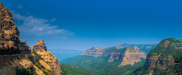 Panoramic view of western ghat which is also called Sahyadri mountain range in Maharashtra.