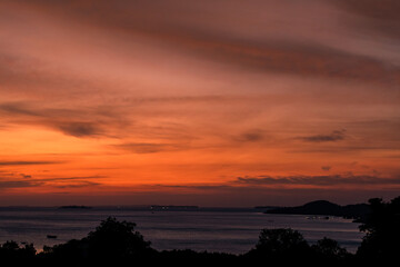 Beautiful sunset over tropical Indonesian Island Karimunjava. 
