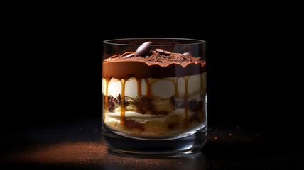 Classic tiramisu dessert in a glass cup. Exquisite Tiramisu A Delectable Italian Classic in Glass