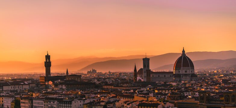 Colorful and magical skyline of Tuscany capital Florence at sunset