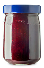 Cherry jam in glass jar isolated