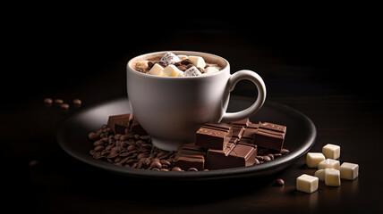 Cup with hot chocolate and way too many chocolate pieces. Dark Chocolate Magic A Cup of Warmth