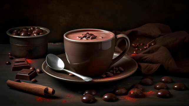 Cup with hot chocolate and way too many chocolate pieces. Indulgent Cup of Hot Chocolate Bliss