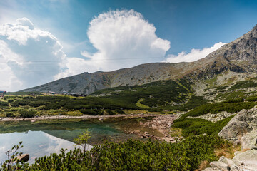 Fototapeta na wymiar Clean turquoise water of Skalnate Pleso (Skalnate Lake) in High Tatras, Slovakia