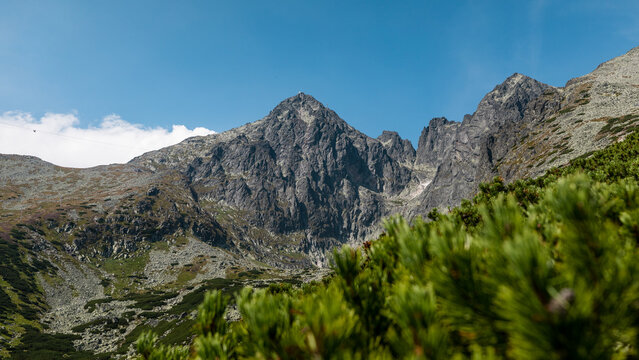Rocky south face of Lomnicky Peak (Lomnicky stit ) in High Tatras, Slovakia