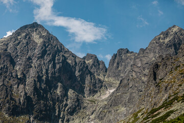 Fototapeta na wymiar Rocky south face of Lomnicky Peak (Lomnicky stit ) in High Tatras, Slovakia