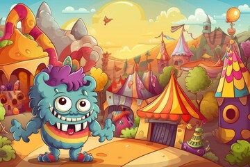 Obraz na płótnie Canvas friendly blue monster enjoying a carnival. Generative AI