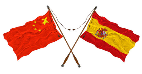 National flag  of España  and China. Background for designers