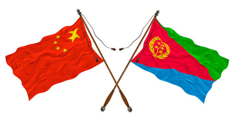 National flag  of Eritrea  and China. Background for designers
