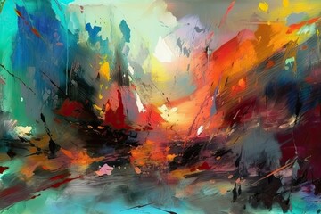 Fototapeta na wymiar vibrant and colorful abstract cityscape painting. Generative AI