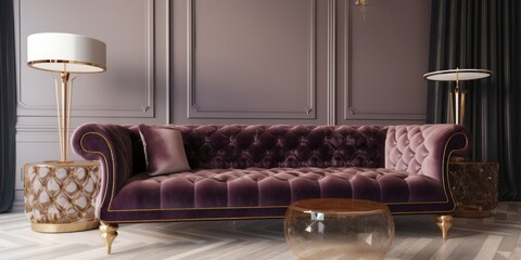 Obraz premium colorful sofa in front of accent wall in modern interior, generative ai