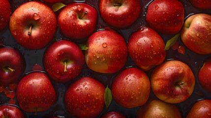 organic apples with water droplets, apples seamless background, generative AI