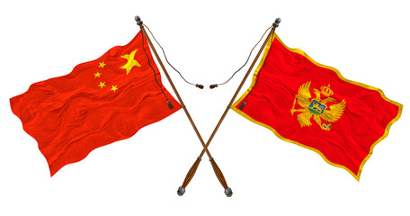 National flag  of Montenegro  and China. Background for designers