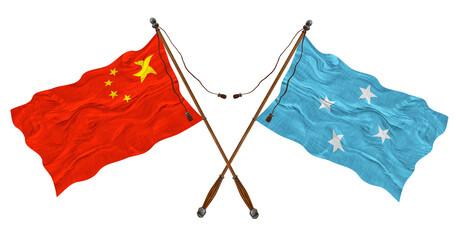 National flag of  Micronesia and China. Background for designers