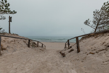 Fototapeta na wymiar Landscape of beautiful sandy beach at Baltic Sea, Poland