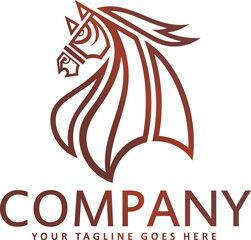 Horse Head Side View Line Art Style Vector Logo