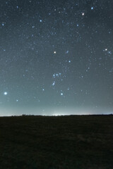 Orion constellation rising above a field 