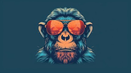 Monkey wearing sunglasses on a solid color background, vector art, digital art, faceted, minimal. Generative AI.
