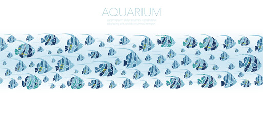 A School Of Fish Vector Seamless Illustration Isolated On A White Background. Horizontally Repeatable. 