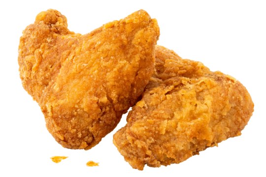 Two crispy fried chicken wings isolated