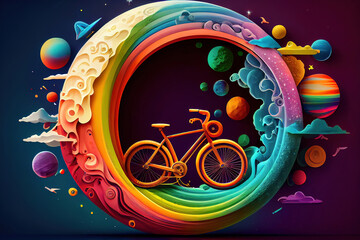 Hand drawn world bicycle day background. Generative Ai