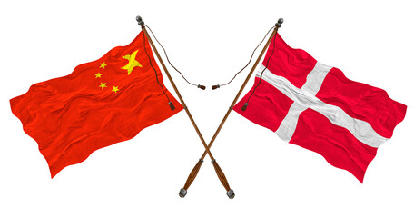 National flag of Denmark and China. Background for designers