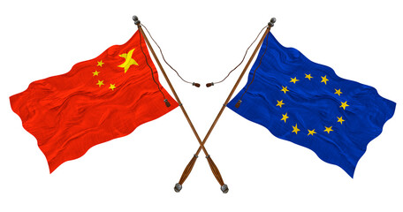 National flag of Europe and China. Background for designers