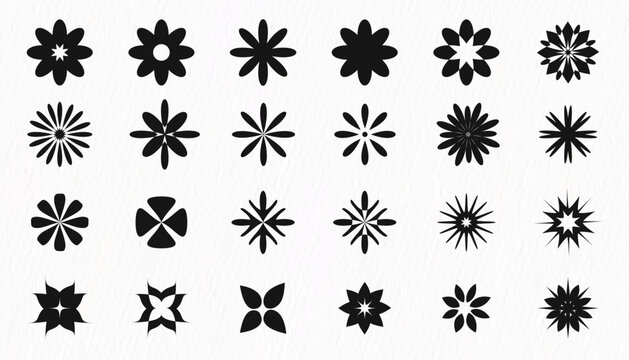  Flower icon set, Silhouette of Different type flower icon and clipart