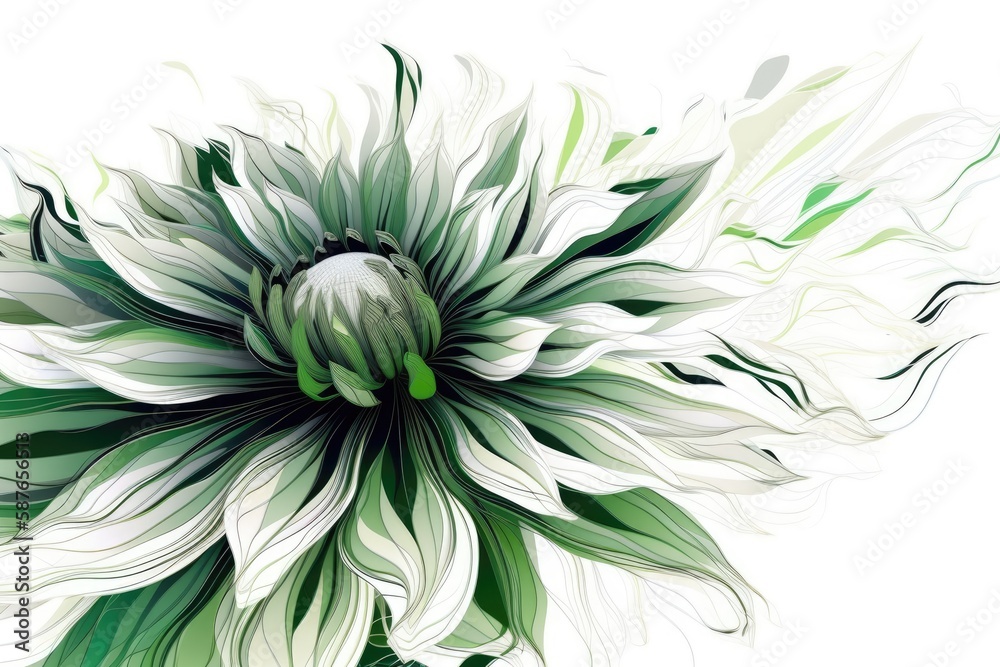 Poster White Flower with Green Leaves. Generative AI