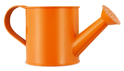Metal vintage orange Watering Can, isolated on white background with clipping path, spring time concept for home garden or vegetable garden and plants care