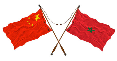National flag of Morocco and China. Background for designers