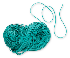 Plastic Garden ribbon for tying and securing plants, vegetable garden work. Rubber Bundle String for pruned of vineyard or fruit tree, top view isolated on white background