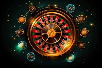 Casino roulette in black and gold style, Chips for playing in the casino. ai generated.