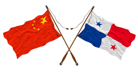 National flag of Panama and China. Background for designers