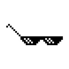 Funny Pixelated Sunglasses. Simple Linear Illustration of 8-bit Black Pixel Boss Glasses. Summer Funny Element