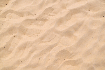 Close up Nature Beach Sand Soft Texture In Summer Sun.