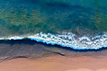 top view waves on the beach