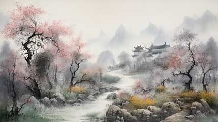 Japanese lanscape watercolor