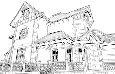 漫画風ペン画イラスト　西洋風_外観