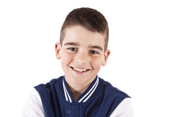 portrait of boy smiling on white background