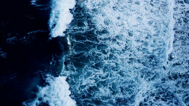 Amazing Blue ocean wave Top-down Aerial view shot. Professional footage