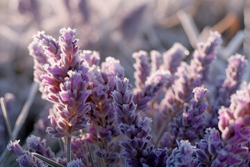 Lavender covered with ice