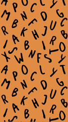 template with the image of keyboard symbols. set of letters. Surface template. yellow orange background. Vertical image.