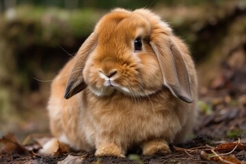 Cute Brown Rabbit Sitting on Forest Floo. Generative AI