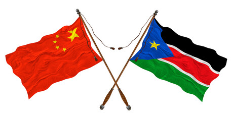 National flag of South Sudan and China. Background for designers