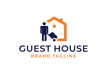 People with house for guest house logo design template - obrazy, fototapety, plakaty
