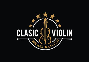 Classic violin instrument music orchestra logo label badge design template